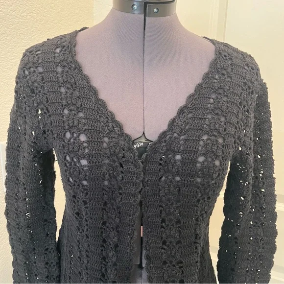 Say What? Black Open-Front Crochet Cardigan - Picture 4 of 11